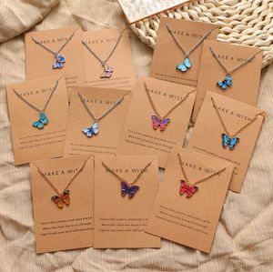 2021 Newest Crystal Quartz Druzy Butterfly Pendant Necklace Butterflys Imitation Natural Stone Resin Pendants Paper Card Necklaces