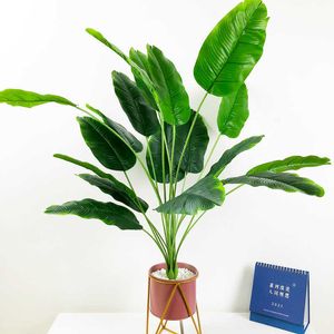 80cm 18Heads Large Artificial Banana Tree Fake Tropical Plants Palm Leaves Plastic Monstera Foliage for Wedding Home Decoration 210624