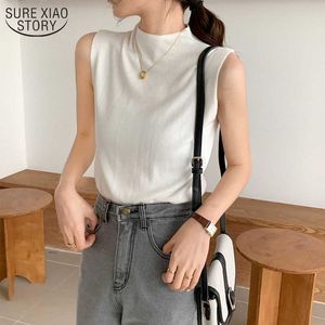 Sexy Knitted Tops Summer Turtleneck Tank Top Female Sleveless Vest Casual Women Camisole Sleeveless Slim Fashion Tops Chic 210527