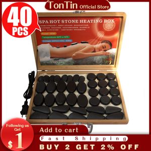 Tontin 40pcs/set body massage stone set hot stone with heater box CE and ROHS