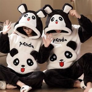 Ankunft Winter Pyjama Männer CoralFleece Pyjamas Cartoon Panda Hoodie verdicken Nachtwäsche Liebhaber 211215