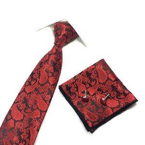 Moda Zestaw Krawat 3 SZTUK Necktie Handerchief Cufflinks Kieszonkowy Plac Poliester Krawaty 9cm szerokości
