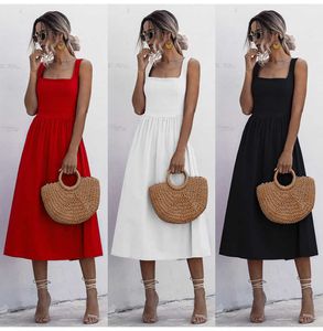 Women Long Dress Pleated Spaghetti Strap Clothes Sexy Backless Casual Summer Ruched Slip Midi Sundresses Ladies White Black 210623