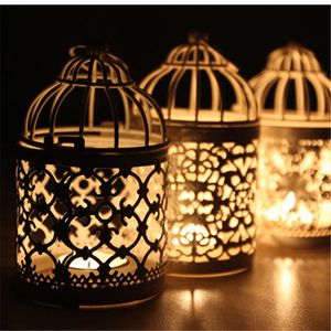 Metal White Holder Tealight Candlestick Hollow Hanging Lantern Bird Cage Vintage Wrought Candle Holders