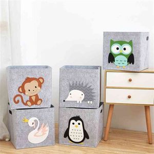 11inch Cube Children's Storage Box Cartoon Animal Felt Fabric Basket For Kids Toys Organizers Kindergarten Closet Boxes 210922