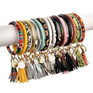 PU in pelle nappe Bracciale Bracciale Portachiavi Keychain Wrist Keys Anello Sunflower Leopard Patterns Bangle Key Holder Dia 8.5cm