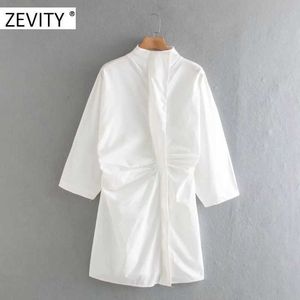 Zevity المرأة الأزياء الوقوف طوق الطيات سليم البسيطة اللباس الإناث batwing كم الصدر vestidos شيك عارضة ضئيلة فساتين DS4216 210603