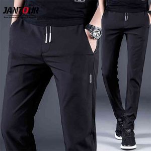 Jantour Letnie męskie spodnie męskie spodnie męskie spodnie szczupłe dopasowanie praca elastyczna talia światło cienkie fajne spodnie 210723