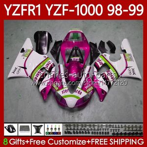 OEM Body Kit för Yamaha YZF-1000 YZF-R1 YZF 1000 CC R 1 Pink White 1998 1999 2000 2001 Bodywork 82no.129 YZF R1 1000CC 98-01 YZF1000 YZFR1 98 99 00 01 MOTORCYCLE FAIRING