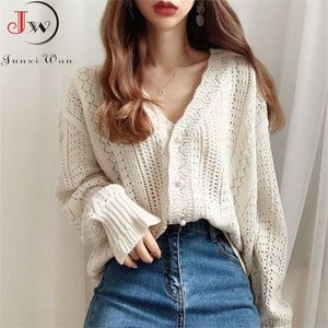 Mode Frauen Strickjacken Pullover Herbst V-ausschnitt elegante gestrickte langarm aushöhlen sexy tops ziehen femme beiläufige mantel 211103