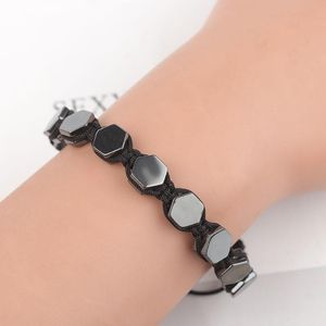 Bangle Black Hematite Flat Beads Armband Handgjorda flätade armband för kvinnor Män Yoga Strand smycken Pulsera justerbar