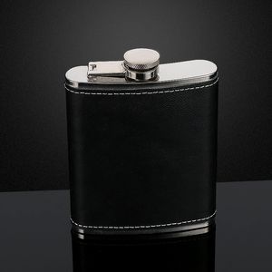 Stainless Steel Portable Pocket Hip Flask Flagon Whiskey Wine Pot PU Leather Cover Alcohol Bottle Travel Tour Drinkware Screw Cap 7oz 8oz JY0025