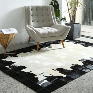 Carpets 100% Natural Genuine Cowhide Carpet Living Room Black And White Cow Leather Rug For Bedroom Big Size Skin Fur Mat Home Decor