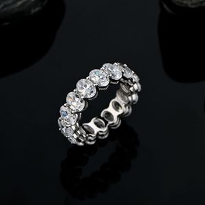 Trendy 4*6mm Oval High Carbon Diamond Eternity Band Engagement Rings For Women 925 Sterling Silver Wedding Ring Anniversary Gift