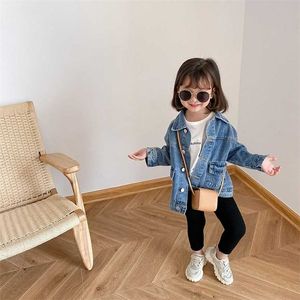 Erkek ve Kız Uzun Kollu Rahat Kot Coat Toddler Moda Kovboy Klasik Pamuk Denim Ceket Top Çocuk Giyim 211011