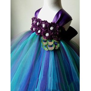 Girl s Dresses Vintage Peacock Flower Girl Dress Purple Bakłażan Do Wedding Party Feather Baby Tutu