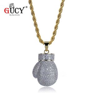 GUCY Hip Hop Boxing Pendant Necklace All Iced Out Micro Pave Cubic Zircon Stone Gold Color Plated Copper Material Mens Best Gift X0707