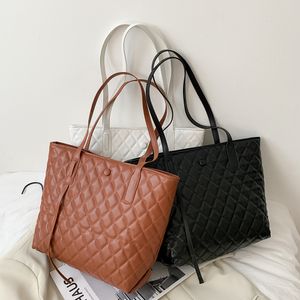 Simple Female Daily Bag Ladies Solid Color Shoulder Big Capacity Lattice Travel Handbags Tote 2021