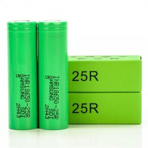 Top High Quality InR18650 25R 18650 Batteri 2500mAH 20A 3.7V Grön låda Avloppsuppladdningsbara Litiumbatterier Platt för Samsung Factory I lager