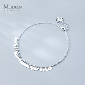 Modian Genuine 925 Sterling Prata Oval Light Tassel Anklet para Mulheres Moda Pulseira Cadeia de Pé Fine Jóias Acessórios