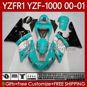 OEM Body Kit für Yamaha YZF-1000 YZF-R1 YZF 1000 CC R 1 2000 2001 2002 2003 Karosserie 83No.128 Cyan Schwarz YZF R1 1000CC 00-03 YZF1000 YZFR1 00 01 02 03 Motorradverkleidung