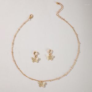 Earrings & Necklace HuaTang 2021 Elegant Gold Butterfly Jewelry Set For Women Pearl Long Chains Ladies Wedding Party Decoration