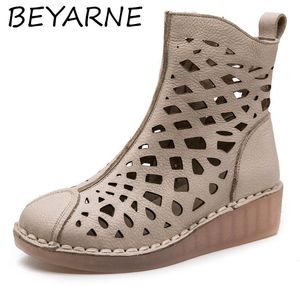 Wholesale wedges leather boots for women for sale - Group buy Sandals BEYARNE Summer Women Ankle Boots Handmade Genuine Leather Hollow Out Women s Shoes Wedges Soft Bottom