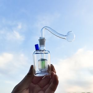 3.9 inch small Glass Hookah Square Shaped Smoke Shisha Diposable Glass Oil Burner Pipes Ash Catchers Percolater Bong Bubbler Tobacco Bowl Mini Smoking pipe