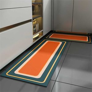 Eovna Zagęścić Mat kuchenny do podłogi Długie PVC Wodoodporna Olej Oilproof Carpet PU Leather Nordic Geometric Enance Doormat 211124