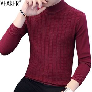 2019 Höst Nya Mäns Turtleneck Sweater Man Plaid Stickade Pullover Tröjor Casual High Neck Knitwear Sweater M-3XL Y0907