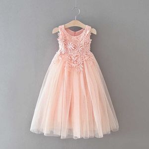Вышивка кружева девочек длинное тюль платье для детей для детей принцесса цветы малыши Vestido Weddings Детские платья невесты 210529