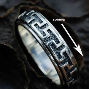 S925 Sterling Mężczyźni Tybetański Vintage Buddyzm Pierścionki 925stling Silver Man Wielki Wall Turn Ring Ring