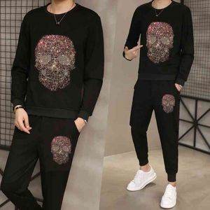 Skull Drilling Survetement Homme 2 Piece Set Sweatshirt+pants Men Tracksuits Casual Sports Suit Men Sportwear Clothing 210527