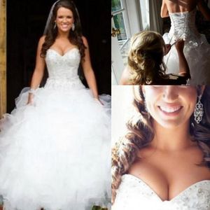 Ruffles Ball Dresses Sweetheart Neckline Beaded Floor Length Lace Up Back Custom Made Wedding Gown Vestido De Novia