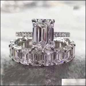 Solitaire Ring Ringe Schmuck Luxus 100% 925 Sterling Sier Erstellt Emerald Cut Diamond Wedding Engagement Cocktail Frauen Band Fine Y0611 DRO