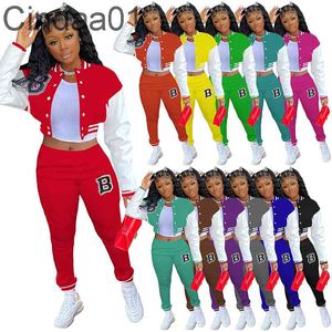 Kobiety Dresy Dwa Zestaw Peice Projektant Kurtka Baseball Napisz Wydrukowane Spodnie dresowe Ladies Casual Color Splicing Sports Garnitury 12 kolorów