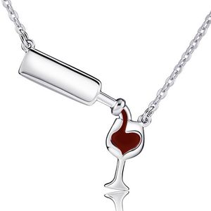 Xiaojing New 925 Sterling Silver Women's Wine Bottle Glass Pendant Necklace Woman Fashion Jewelry for Gifts Q0531