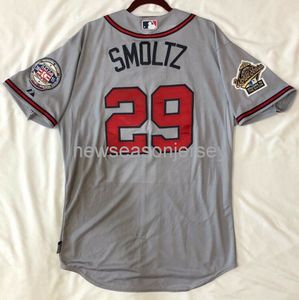 Zszyty John Smoltz Cool Base Jersey 1995 World Series Patch Men Men Youth Baseball Jersey XS-5xl 6xl