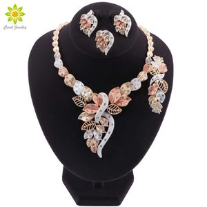 Moda Grânulos Africano Colar Brincos Set Nigeriano Mulher Jóias De Casamento Marca Dubai Ouro Colorido Jóias Sets H1022