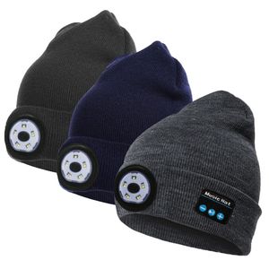 Knitted Beanie Earphones Hat, Luminous Outdoor Mountaineering Handfree Music Noise Cancel Headset Hat With Led Light