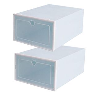 의류 옷장 저장 2pcs 플라스틱 신발 상자 두껍게 투명한 상자 주최자 쌓기 쉬운 가정 서랍