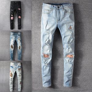 2021 Mens jeans Distressed Motorcycle biker jean Rock Skinny Slim Ripped hole letter Top Quality Brand Hip Hop Denim Pants 21ss