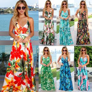 Kvinnor blommor tryck strand boho kort kjol designer klänning kväll klänning parti lång maxi klänning sommar sundress kläder midi klänningar för kvinna casual slitage v nacke