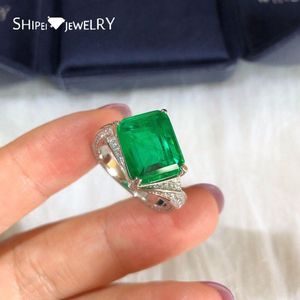 Кластерные кольца Shipei 925 Серебряное серебряное серебро Изумрудное срез