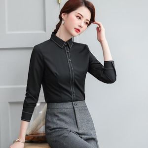 Kvinnors blusar skjortor icke i iro långärmad skjorta kvinnlig smal intervju professionell klänning svart kontorist övergripande