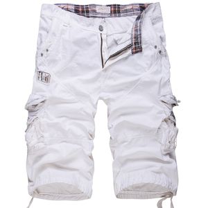 loose large size cargo shorts cotton men's Tactical casual solid color patchwork military white knee length 210713