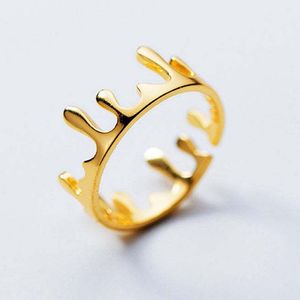 Mode Zilver Goud Simple Crown Ring Womens Elegante Onregelmatige Ontwerp Verstelbare Vinger Ring Sieraden Groothandel IR2103041