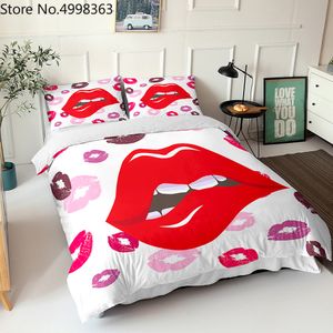 Girl Lips Bed Roupa de Roupa 3D Imprimir Desenhos Animados Japonesa Anime Cama Set 2 / 3PCS com Fronha Microfiber Microfiber Boy Devet Set 210317