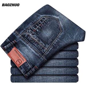 Baozhuo мужские стретч подходят джинсы весенние летние деловые повседневные моды тощие 10 стилей черный синий серый классические брюки 210723