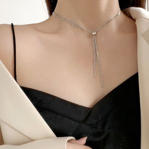 Kedjestil Tassel Halsband Kvinnlig Elegant Intellektuell Skönhet Justerbar 925 Sterling Silver Clavicle Chain Q0531